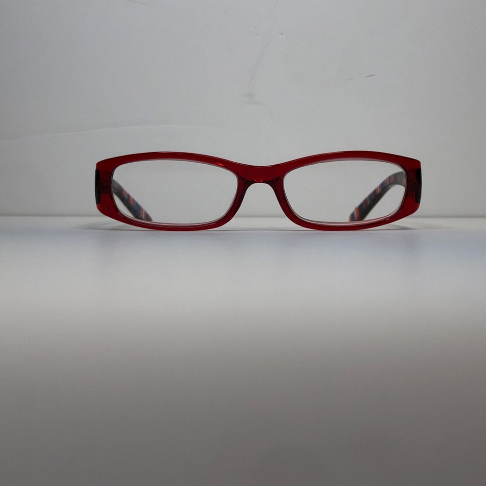 Rectangular Readers/Cheaters/Eyeglasses +2.50; Red With Multicolored Stripes